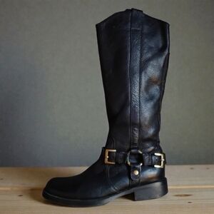 MIZ MOOZ - Women's Black Genuine Leather Buckle Knee High Riding Boots Size 8